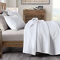 HORIMOTE HOME Quilt Set Twin Size White, Classic Geometric Spots Stitched Pattern, Stone-Washed Microfiber Chic Rustic Look, Ultra Soft Lightweight Quilted Bedspread for All Season, 2 Pieces
