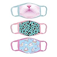 ABG Accessories Girl's 3-Pack Kid Fashionable Protection, Reusable Fabric Face Mask Age 3-7