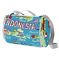 Map of Indonesia Outdoor Picnic Blanket 57’’x59’’, Soft Portable Beach Mat Compact Tote Bag, Foldable Machine Washable Rug for Camping Hiking Travel