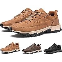 Bestofoot Mens Sneakers, Men's Comfortable Genuine Leather Sneakers with Arch Support and Shock Absorption, Mens Slip On Lace Up Walking Sneakers Outdoor