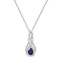 Dazzlingrock Collection 5X7 mm Solitaire Pear Lab Created Blue Sapphire & White Sapphire Ladies Double Split Swirl Infinity Teardrop Pendant, 925 Sterling Silver