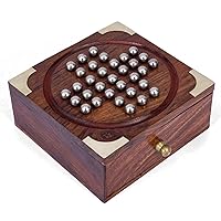 Handmade Indian Wooden Solitaire Board Game with Stainless Steel Balls - Travel Games for Adults