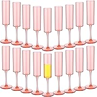 Gerrii 6 oz Acrylic Stemmed Champagne Flutes Unbreakable Plastic Champagne Glasses Reusable Wine Toasting Goblets Crystal Disposable Cocktail Cups for Party, Wedding, Birthday (Pink,18 Pcs)