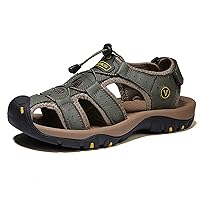 Mens Leather Sandals Outdoor Hiking Sandals Waterproof Athletic Sports Sandals Fisherman Beach Shoes Closed Toe Water Sandals