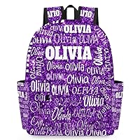 Personalized Backpack for Girls Kids, Custom Backpacks with Name, Customized Bookbag for School Travel Picnic 15in, Bright Glitters Dark Purple