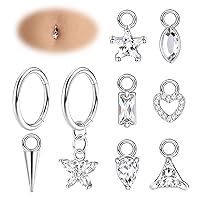 ADRAMATA 14G Dangly Belly Button Bars Surgical Steel Belly Button Piercing Gold Silver Hoop Earring Piercing Set Clicker Dangle Belly Ring Belly Bars Belly Piercing Body Piercing Jewellery for Women