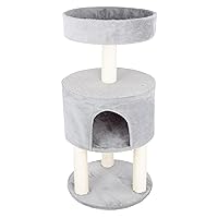 4-Tier Round Cat Tower - Large Cat Condo, Napping Perch, and 4 Sisal Rope Scratching Posts - Cat Tree for Indoor Cats by PETMAKER (Gray)