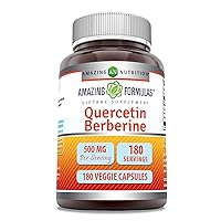 Amazing Formulas Quercetin Berberine - 250mg Berberine and 250mg Quercetin, 180 Veggie Capsules Supplement | Non-GMO | Gluten Free | Made in USA | Ideal for Vegetarians