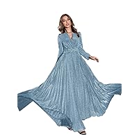 Womens Fall Fashion 2022 Glitter Bow Front Belted Pleated Dress (Color : Baby Blue, Size : Small)