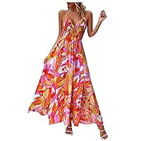 Purple Dress,Womens Floral Backless Spaghetti Strap Dress Long Flowy Beach Maxi Dresses for Women 2024 Day Dre