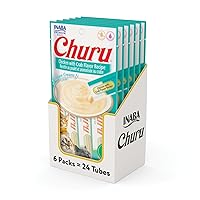 INABA Churu Cat Treats, Grain-Free, Lickable, Squeezable Creamy Purée Cat Treat/Topper with Vitamin E & Taurine, 0.5 Ounces Each Tube, 24 Tubes (4 per Pack), Chicken with Crab Recipe