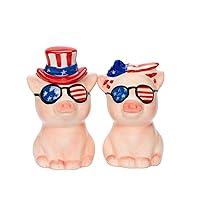 21083 Patriotic 4th of July Cute Pig Couple Salt and Pepper Shakers