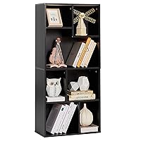 VECELO 42 Inch High Bookcase, 4-Tier Modern Storage Cabinet with Height Difference Shelves for Standard Textbooks, Floor Standing Display, 7 Cubes, Horizontal Avaiable, Easy Assembly, Black