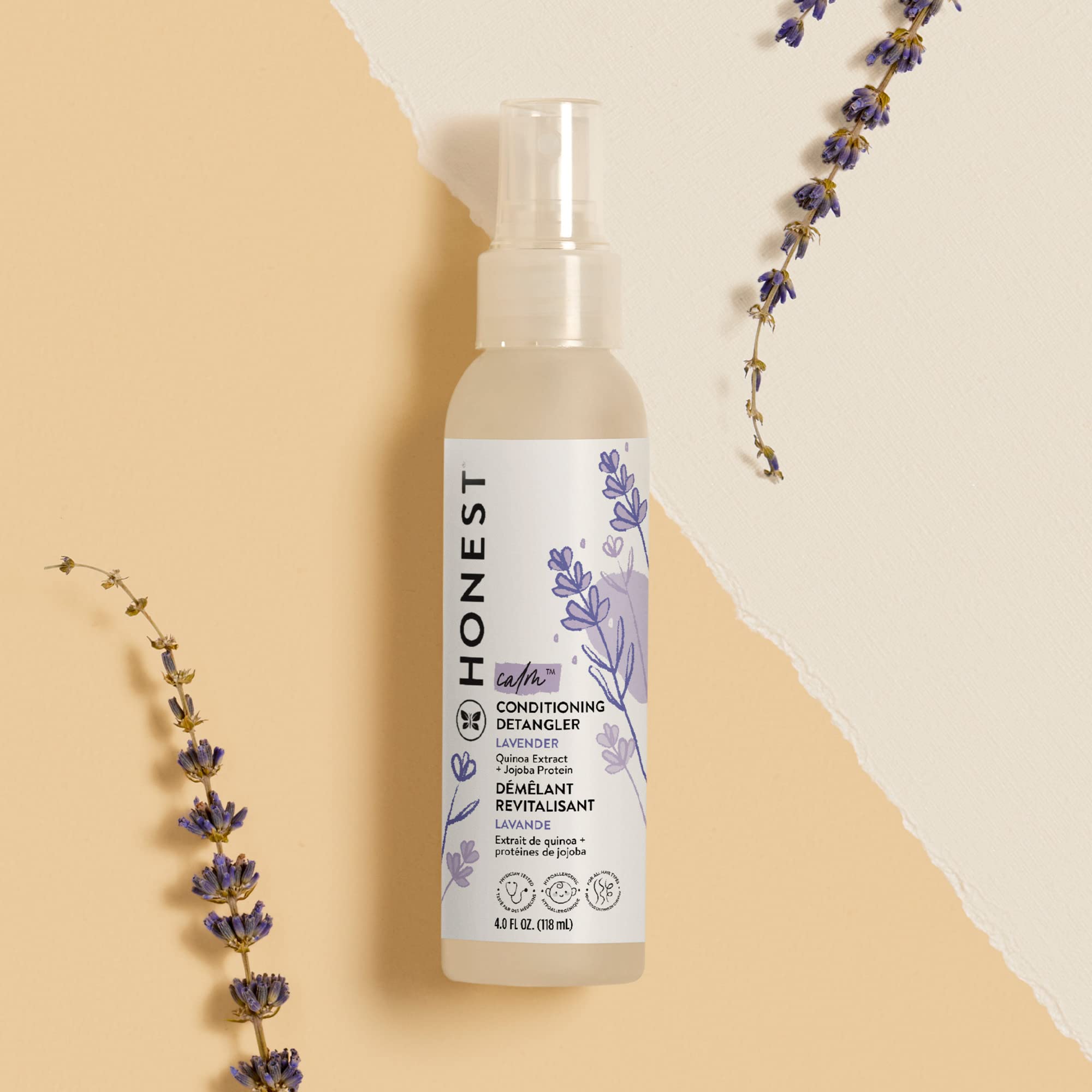 The Honest Company Conditioning Hair Detangler | Leave-in Conditioner + Fortifying Spray | Tear-free, Cruelty-Free, Hypoallergenic | Lavender Calm, 4 fl oz