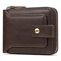 GOIACII Genuine Leather Wallet for Men RFID Blocking Men Wallet with ID Window Zip Coin Pocket