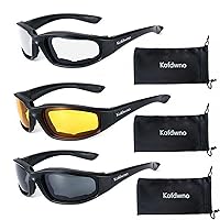 3 Pairs Motorcycle Riding Glasses Foam Padded Eyewear Goggles UV Protection Anti-Wind Dustproof Motorcycle Sunglasses for Outdoor Activities Sports-Clear Yellow Smoke.