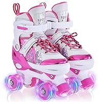 TOMSHOO Roller Skates for Girls Kids Child Beginners, 4 Size Adjustable Light up Wheels Fun Illuminating Purple Pink Skates for Boys Toddlers Patines para niñas