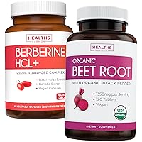 Bundle of Organic Beetroot & Berberine - Heart Harmony Pack - Organic Beetroot Powder 1350mg Beets Per Serving (120 Tablets) & Berberine HCL+ AMPK Metabolic Activator (60 Capsules) with Bitter Melon