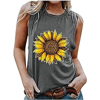 Basic Tank Tops for Women Sunflower Print Summer Tank Tops Girl Vests Casual Loose Top Sleeveless Sport Pullover Tee Shirts
