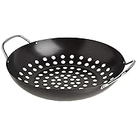 TableCraft BBQ Metal Handle 13-Inch Non Stick Coating Round Grilling Wok, Small, Black