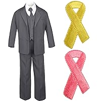 5pc Baby Boy Teen Dark Gray Suit w/Cancer Awareness Ribbon Adhesive Hope Patch