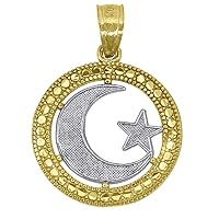 10k Gold Two tone Textured Womens Crescent Celestial Moon Star Height 20.9mm X Width 15.7mm Religious Charm Pendant Necklace Pe Jewelry for Women