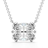 Oval Cut VVS1 Colorless Diamond Moissanite Necklace Pendant Women,18 Inch Chain Silver Gold Wedding Custom Statement Bridal Handmade Gift Solitaire Halo East-West Oval Necklace