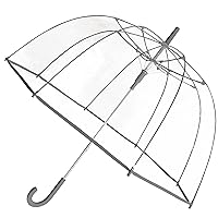 Weather Station Rain Umbrella, Automatic Compact Clear Dome Folding Umbrella, Windproof, Waterproof, Lightweight, and Packable for Travel, Full 52 Inch Arc, Gray