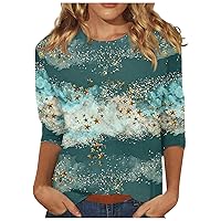 Womens Casual Tops, Christmas Long Sleeve Shirts Women's Printed Three Quarter Pullover Tops Regular Casual Fall 2023 T Shirt Sweater Large Tops Casual Outfits Tops Casual (3XL, Dark Green)