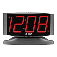 Sharp Home LED Digital Alarm Clock – Swivel Base - Outlet Powered, Simple Operation, Alarm, Snooze, Brightness Dimmer, Big Red Digit Display, Gun Metal Grey Case