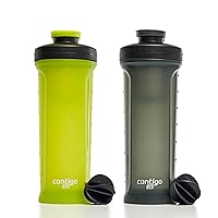 Fit Shake & Go 2.0 Shaker Bottle with Leak-Proof Lid, 28oz Gym Water Bottle with Whisk and Carabiner Handle, Dishwasher Safe Mixer Bottle, 2-Pack Bolt & Sake, Yellow and Black
