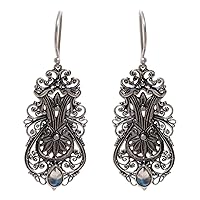 NOVICA Handmade Moonstone Dangle Earrings .925 Sterling Silver Indonesia Clear Floral [2 in L x 0.7 in W x 0.2 in D] 'Rainbow Flowers'