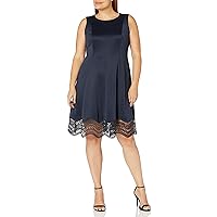 Jessica Howard Women's Sleeveless Seamed Fit and Flare Dress with Lace Trim
