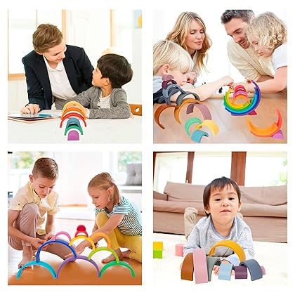 Garnome Silicone Rainbow Stacker,8 Layer Rainbow Nesting Puzzle Blocks Baby Stacking Toy,Educational Learning Montessori Toys,Rainbow Stacking Toy for Kids and Toddler.