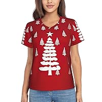 Christmas Tree Women's T-Shirts Collection,Classic V-Neck, Flowy Tops and Blouses, Short Sleeve Summer Shirts,Most Women