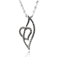 925 Silver Black Diamond Accented Heart Pendant Necklace