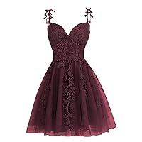 Junior's Spaghetti Straps Lace Homecoming Dress for Teens 2023 Tulle Short Prom Dresses Cocktail Gowns with Pockets R033