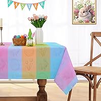 ASPMIZ Easter Tablecloth Rectangular, Waterproof Bunny Eggs Table Cloths Wrinkle Free Washable, Spring Colorful Buffalo Plaid Polyester Table Cover for Holiday/Dining/Easter Party Decor, 60 x 84 Inch