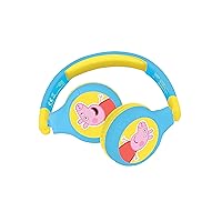 LEXIBOOK Peppa Pig 2-in-1 Bluetooth Headphones Stereo Wireless Wired, Kids Safe, Foldable, Adjustable, Yellow/Blue, HPBT010PP