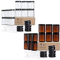 AOZITA 12 Pack, 8 OZ Clear Round Glass Jars + 12 Pack, 8 OZ Amber Round Glass Jars