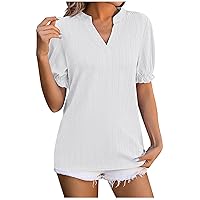 Ladies Tops and Blouses Notch V Neck Summer T Shirt Basic Plain Casual T-Shirt Relaxed Fit Trending Tunic Tee