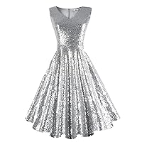 Dressever Women's 50s 60s Vintage Sleeveless Cocktail Party Dress