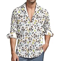 Smiling Dog English Bulldog Men's Shirt Loose Fit Long Sleeve Shirt Beach Button-Up Casual Shirts Wedding Shirt