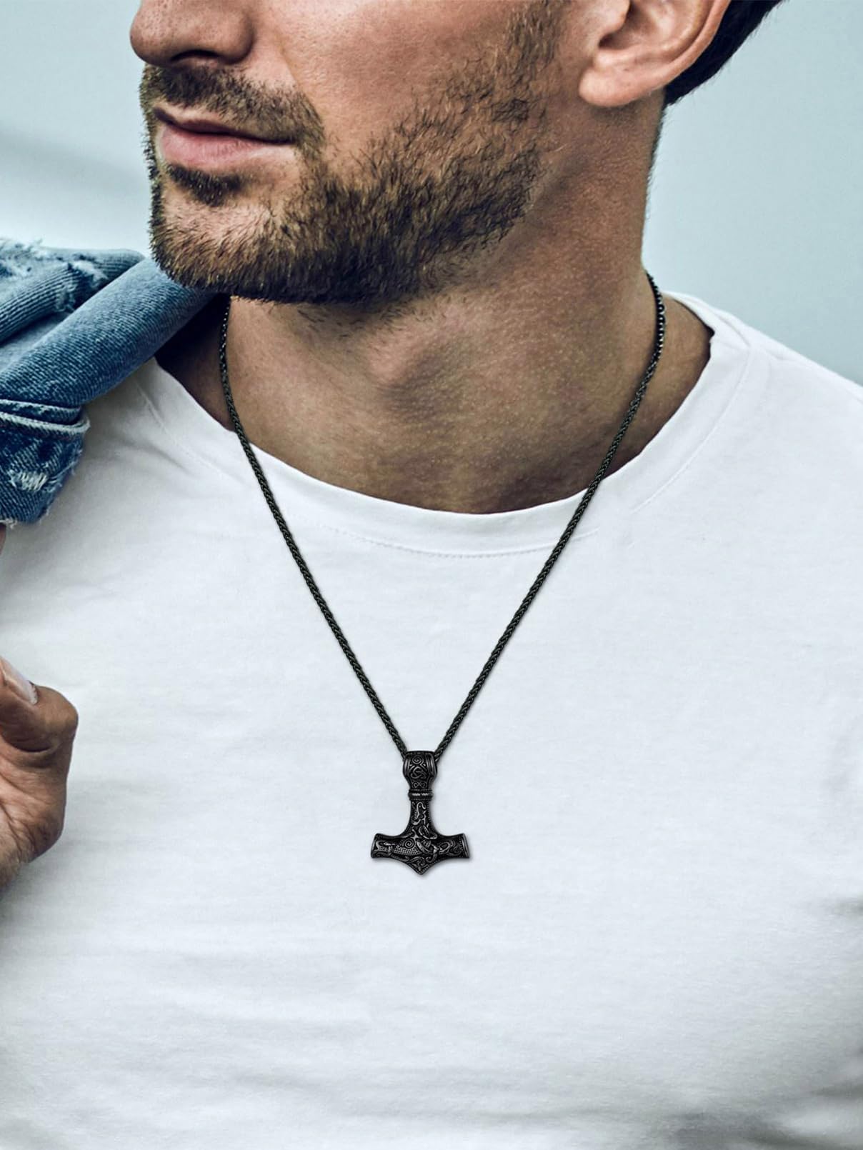 FaithHeart Viking Thor's Hammer Talisman Necklace for Men, Vintage Norse Mjolnir Amulet Pendant, Stainless Steel Jewelry