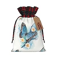 MQGMZ Blue Butterfly On Blossom Flower Print Xmas Gift Bags, Candy Bags For Wrapping Gifts For Halloween, Birthday, Wedding, 2 Sizes