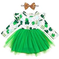 Viworld Toddler Baby Girls St.Patrick's Day Outfit Shamrocks Bodysuit Tutu Skirt Headband Spring Clothes Set 1-6T
