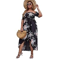 MakeMeChic Women's Plus Size Boho Floral Off Shoulder Wrap Flowy Summer Beach Dress