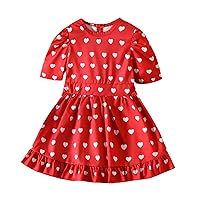 Infant Winter Dress Toddler Girls Short Sleeve Valentine's Day Hearts Printed Christmas Semi Formal Dresses for