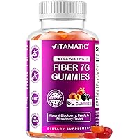 Vitamatic Prebiotic Fiber Gummies for Adults - 7G Fiber Extra Strength - Zero Sugar Added - 60 Pectin Based Gummies - Digestive Health & Regularity Support