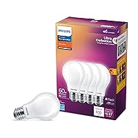 Flicker-Free Frosted Dimmable A19 Light Bulb - EyeComfort Technology - 800 Lumen - Soft White (2700K) - 8W=60W - E26 Base - Title 20 Certified - Ultra Definition - Indoor - 4-Pack